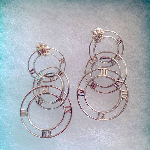 Tiffany & Co Atlas Graduating Hoop Drop Roman Numeral Earrings pierced - Picture 1 of 3